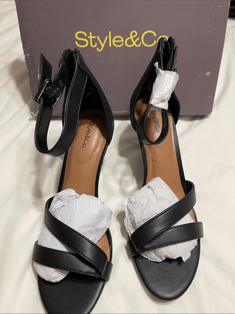 Style & Co. Black Crisscross Ankle Strap Heels